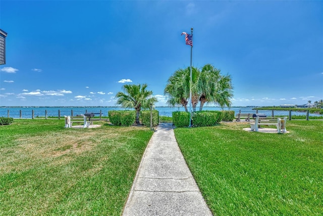 view of yard with a water view