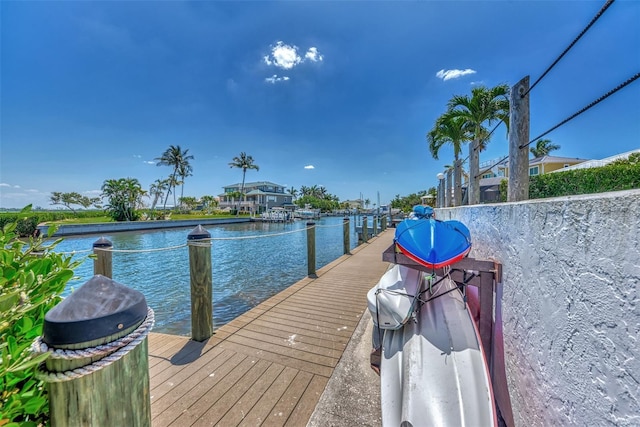 dock area with a water view