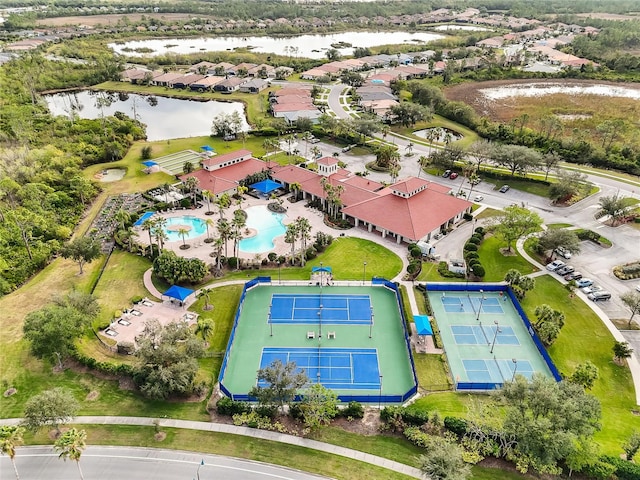 aerial view featuring a water view