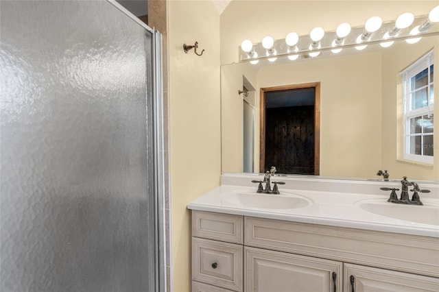 bathroom with vanity and walk in shower