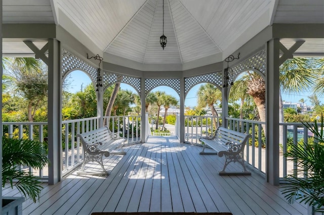 wooden deck with a gazebo