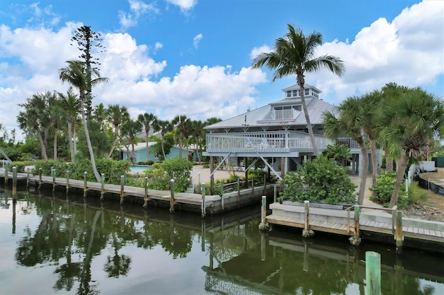 dock area featuring a deck with water view