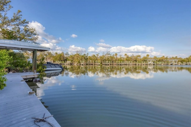 view of dock with a water view