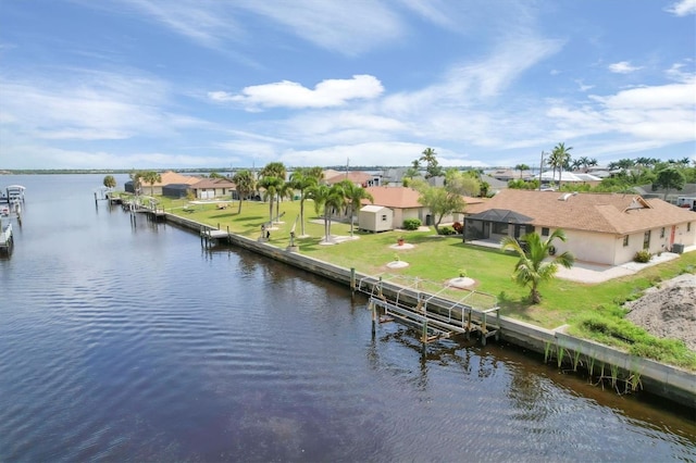 view of water feature with a boat dock