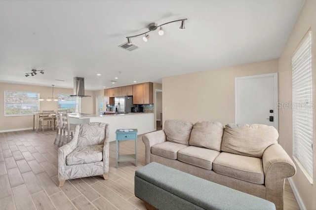 living room with light wood-type flooring