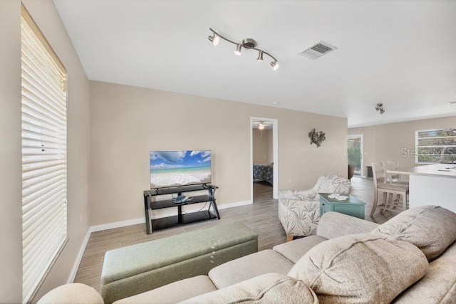 living room with hardwood / wood-style floors