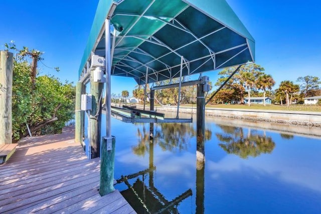 view of dock with a water view