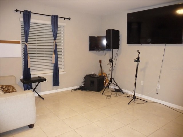 living room featuring light tile patterned floors