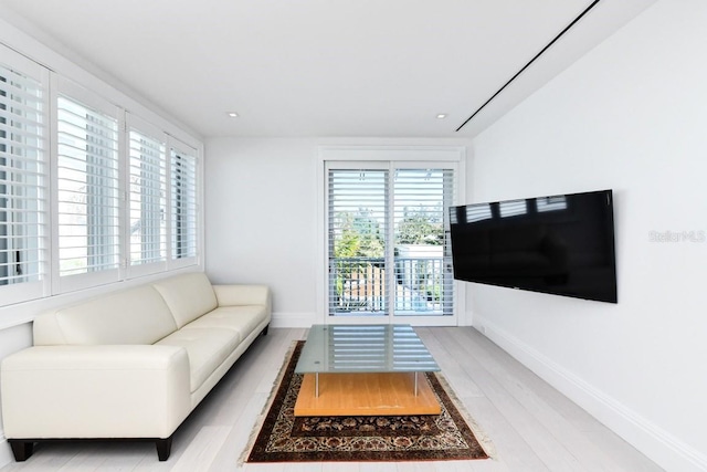 living room with light hardwood / wood-style flooring