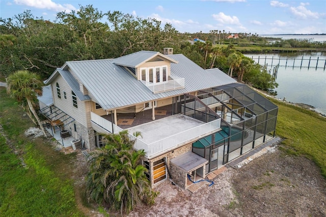 aerial view featuring a water view