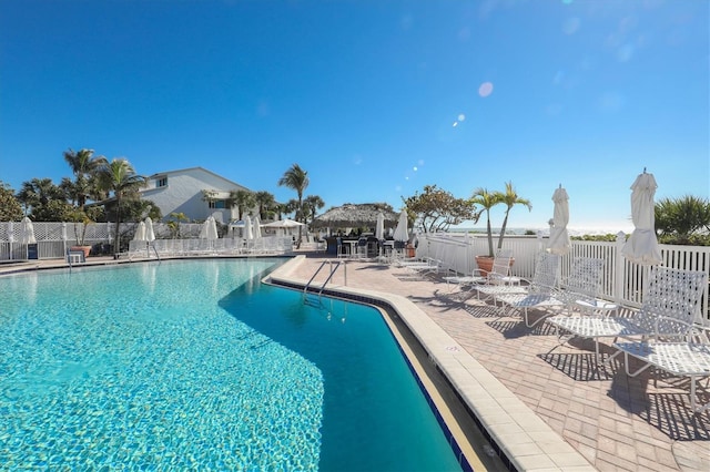 view of swimming pool with a patio area