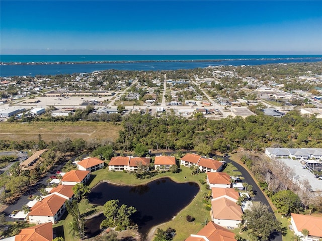 aerial view with a water view