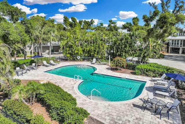 pool featuring a patio area and fence