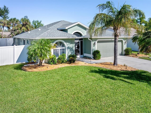 view of front of home featuring a garage and a front lawn