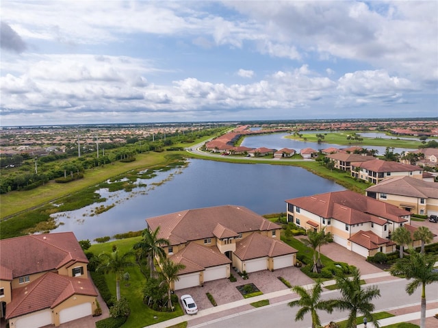 aerial view featuring a water view