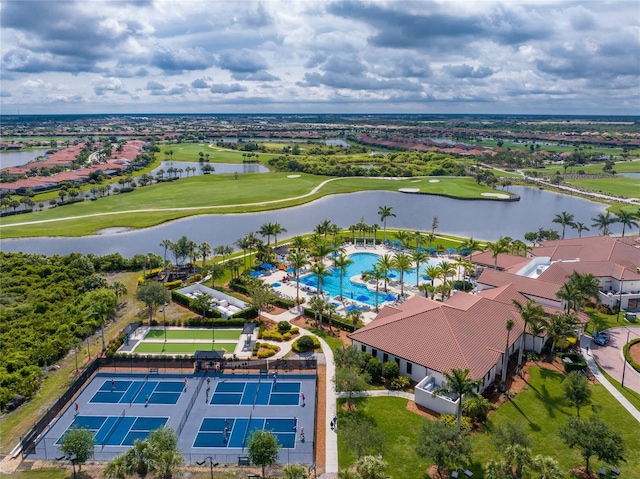 aerial view featuring a water view