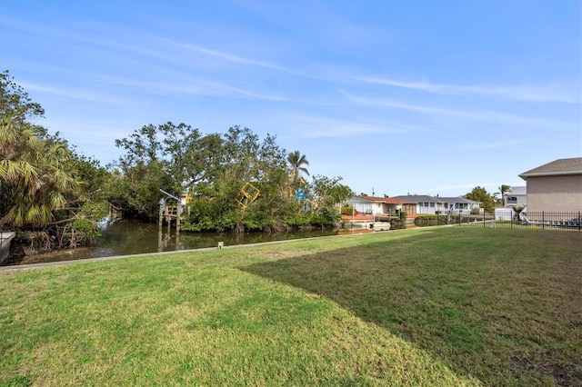 view of yard with a water view