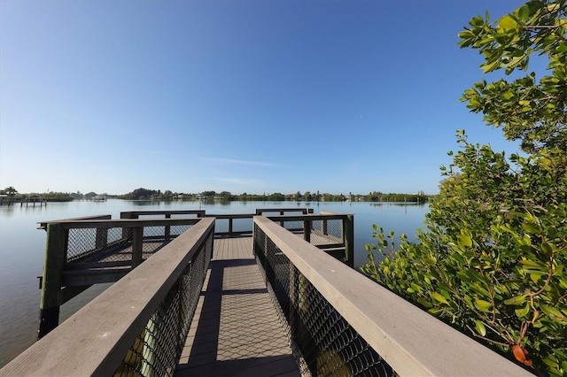 dock area with a water view