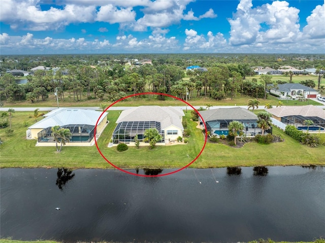 aerial view with a water view