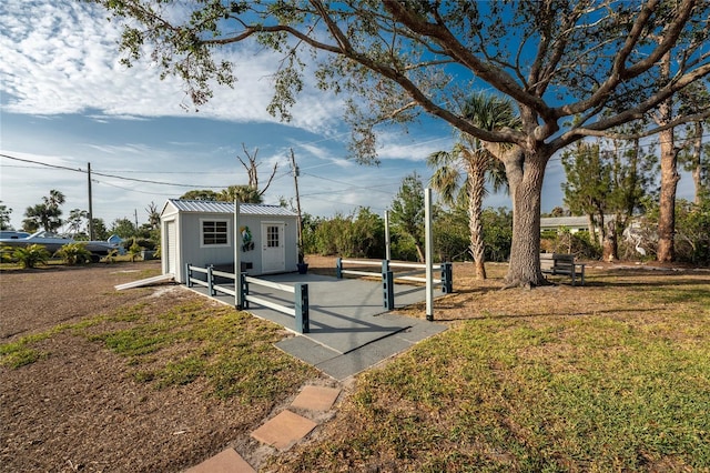 exterior space with an outbuilding