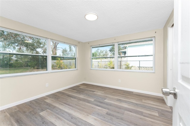 empty room with a textured ceiling and light wood-type flooring