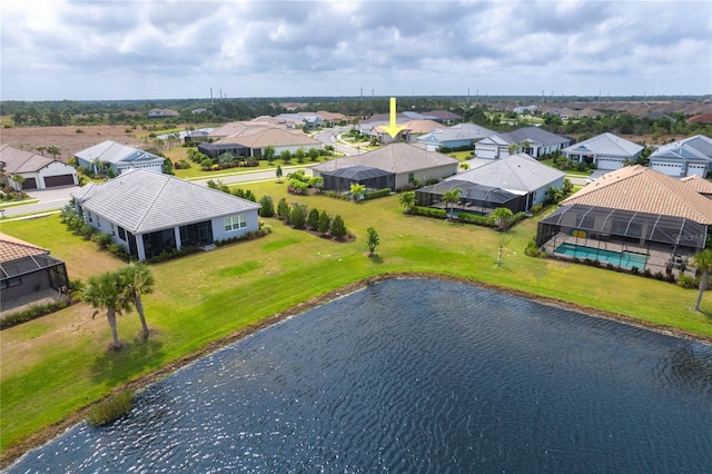 aerial view with a water view