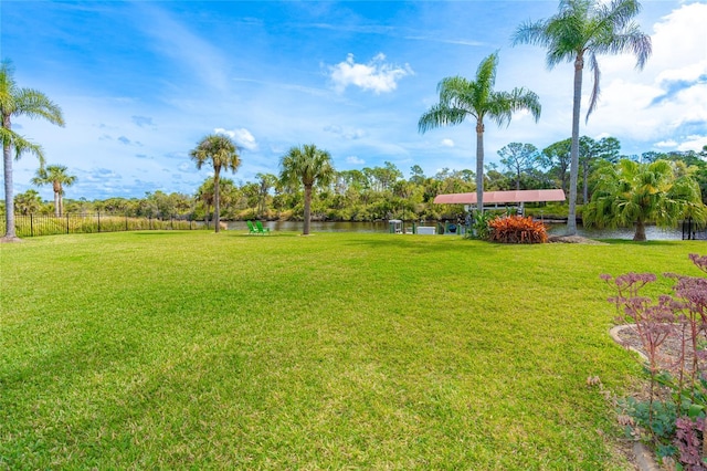 view of yard with a water view