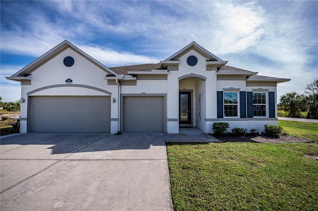 view of front facade featuring a garage and a front lawn