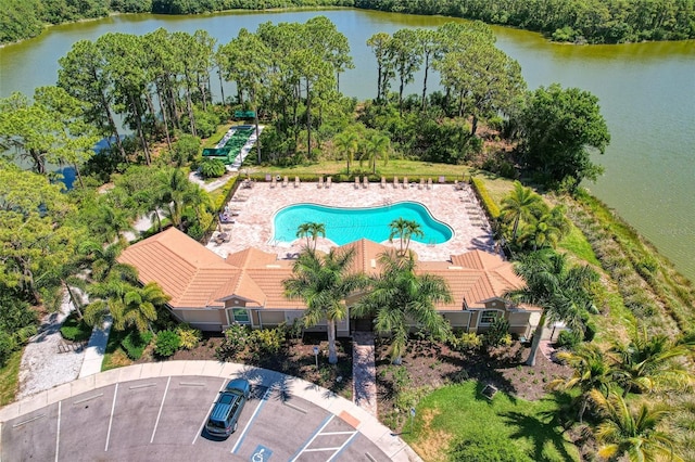 aerial view featuring a water view