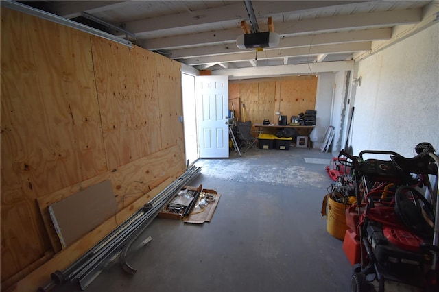 interior space with a garage door opener