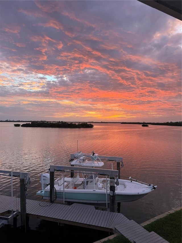 dock area featuring a water view