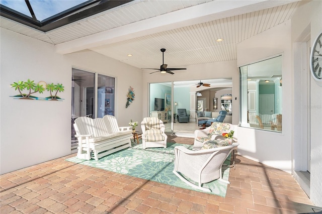 view of patio / terrace featuring ceiling fan and an outdoor hangout area