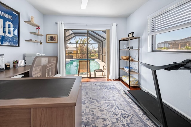 home office featuring hardwood / wood-style floors