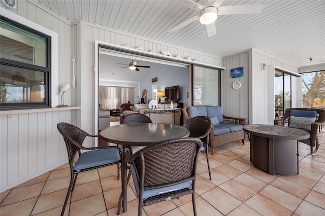 interior space featuring ceiling fan