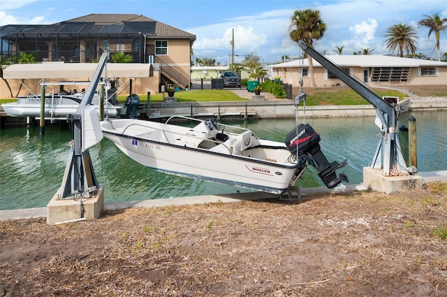 view of dock with a water view