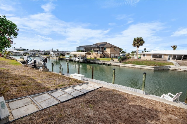 view of dock with a water view