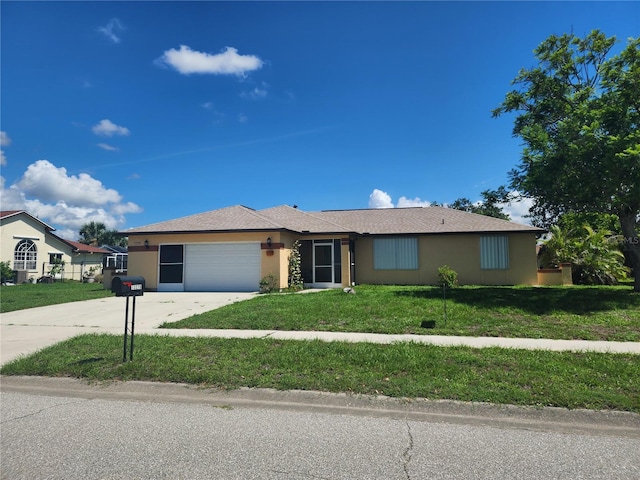 13278 Carter Ave, Port Charlotte, FL 33981 - ranch-style house with concrete driveway, a garage, stucco siding, and a front lawn