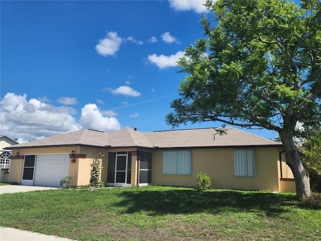 13278 Carter Ave, Port Charlotte, FL 33981 - ranch-style house with stucco siding, a garage, driveway, and a front yard