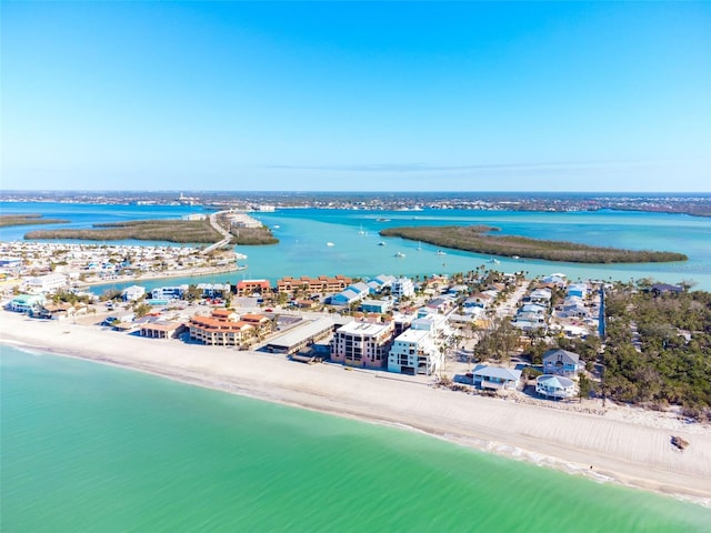 aerial view with a beach view and a water view