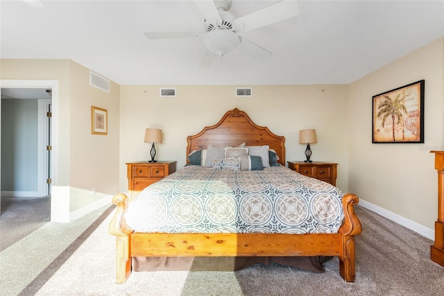 bedroom with ceiling fan and carpet flooring