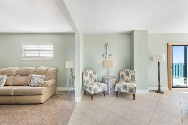 living room featuring light tile patterned flooring