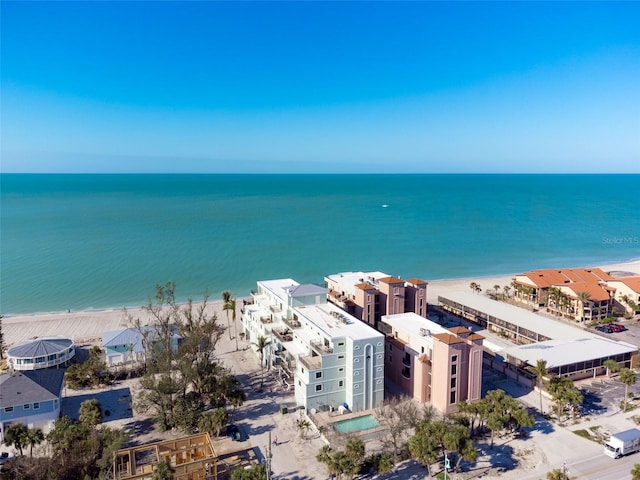 bird's eye view with a beach view and a water view