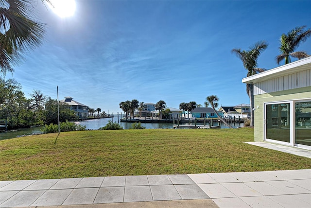 view of yard with a water view