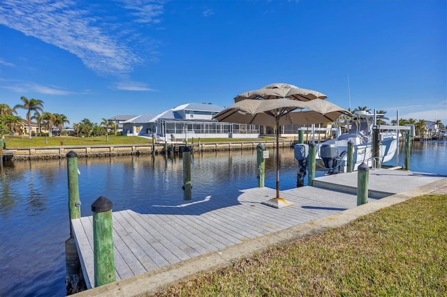 view of dock with a water view