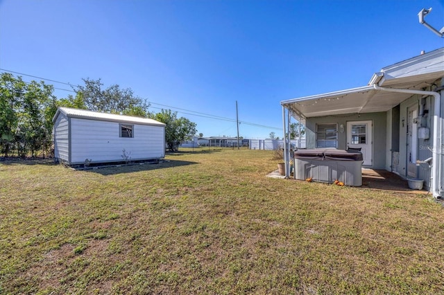 view of yard featuring a storage shed