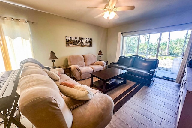 living room with ceiling fan