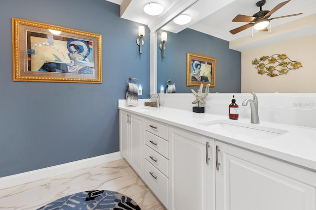 bathroom featuring vanity and ceiling fan