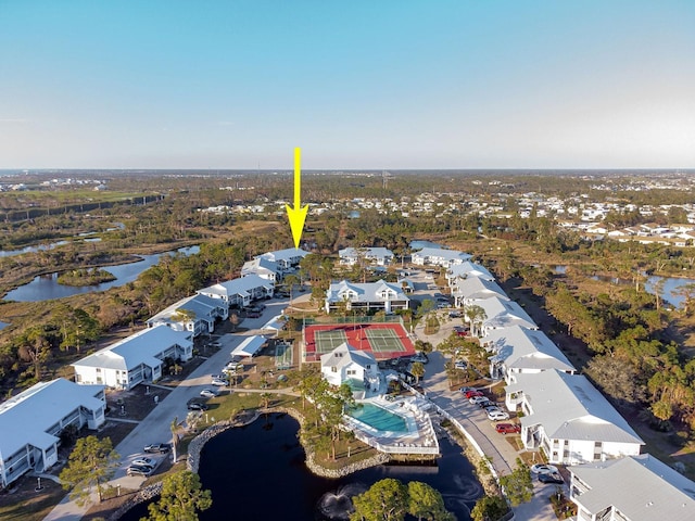 aerial view featuring a water view