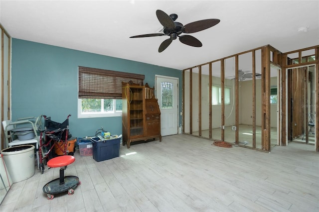 miscellaneous room featuring light wood-type flooring and ceiling fan