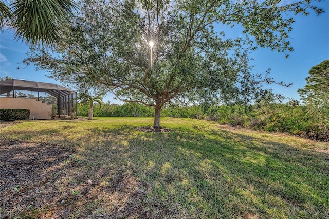 view of yard featuring a lanai